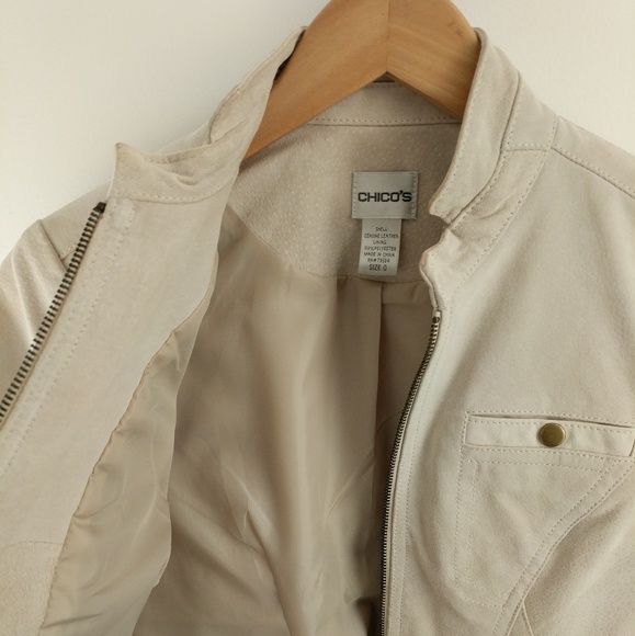 Chico's | 100% Leather Ivory Jacket Moto Style - Picture 8 of 8